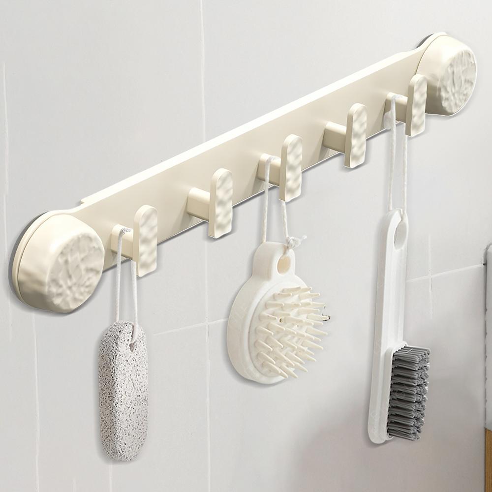 Coat Rack Wall Mounted Rotating Suction Cup Hat Rack With 5 Hooks Towel Hook Hat Organizer For Bathroom Kitchen Bedroom