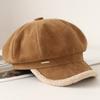 Autumn and winter suede composite burr octagonal hat women's thickened warm retro letter label newsboy hat fashion cap