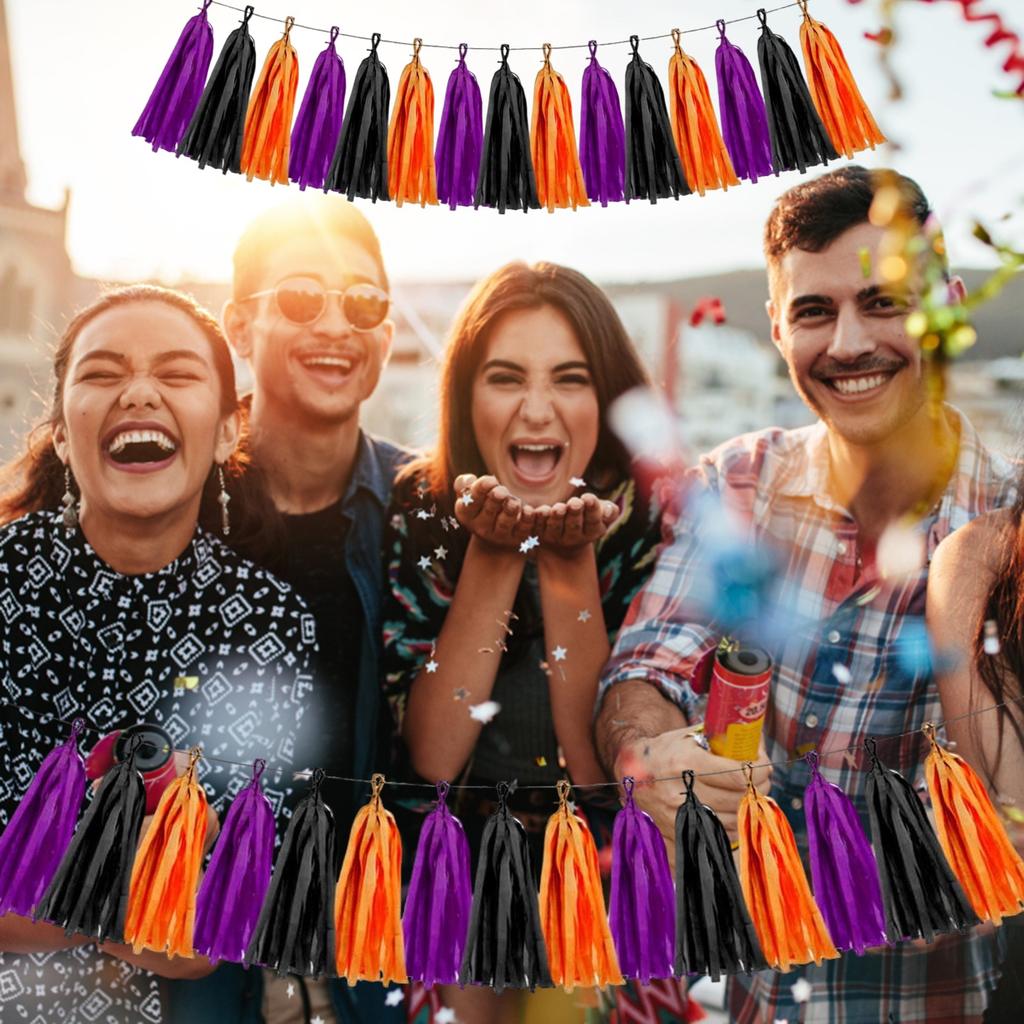 Holiday Decoration 15 Paper Tassel Birthday Party Room Decoration Black Orange Purple Pull Flower