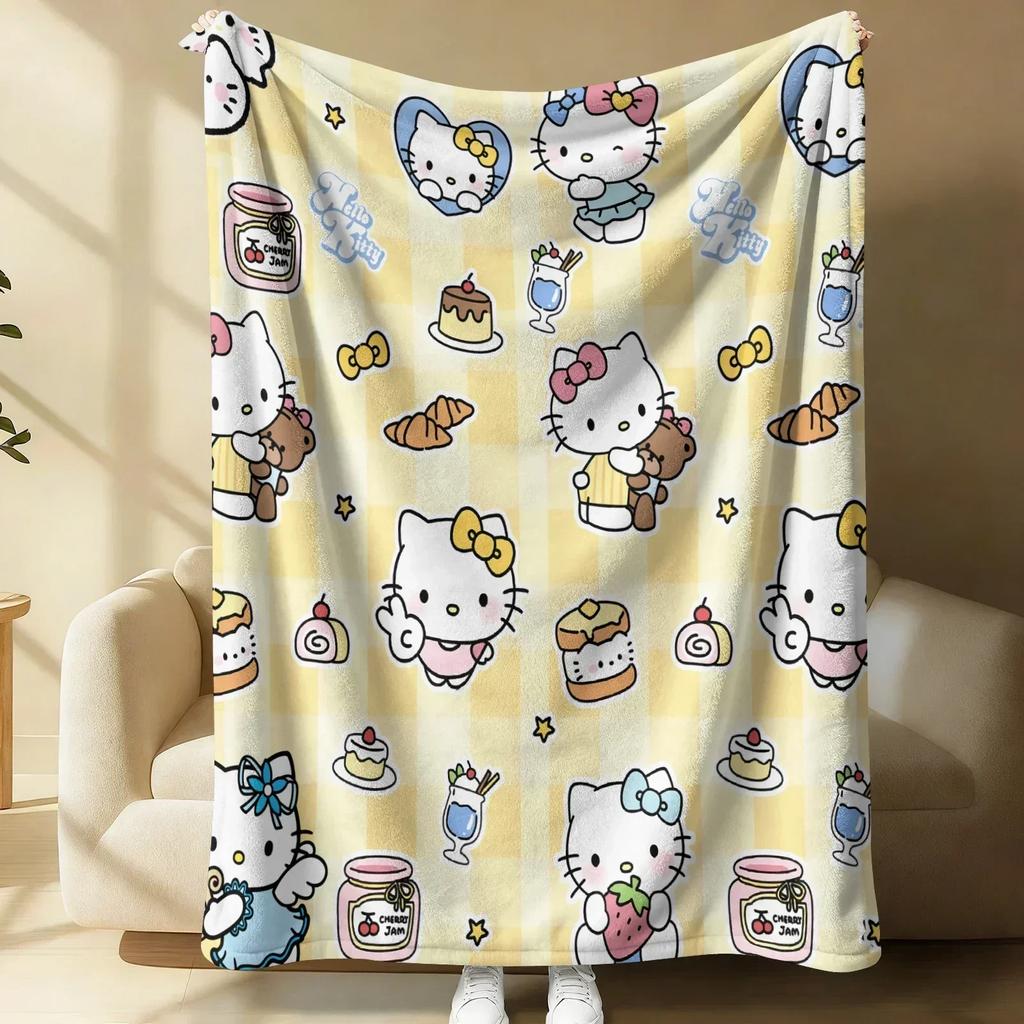Sanrio Hello Kitty Plush Flannel Blanket Lightweight Throw Pink Gingham Apple Blanket Bed Sofa Cover School Office Nap Shawl