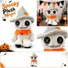 Plush Halloween Ghost Doll Soft Stuffed Scarecrow Toy with Stitched Face and Pointed Hat for Party Decoration Indoor Use
