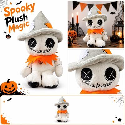 Plush Halloween Ghost Doll Soft Stuffed Scarecrow Toy with Stitched Face and Pointed Hat for Party Decoration Indoor Use