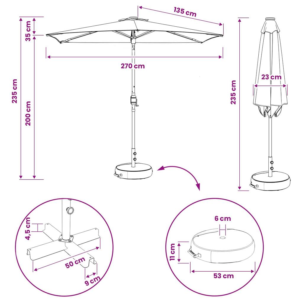 Garden Umbrella with LED Lights and Base 270 x 270 cm