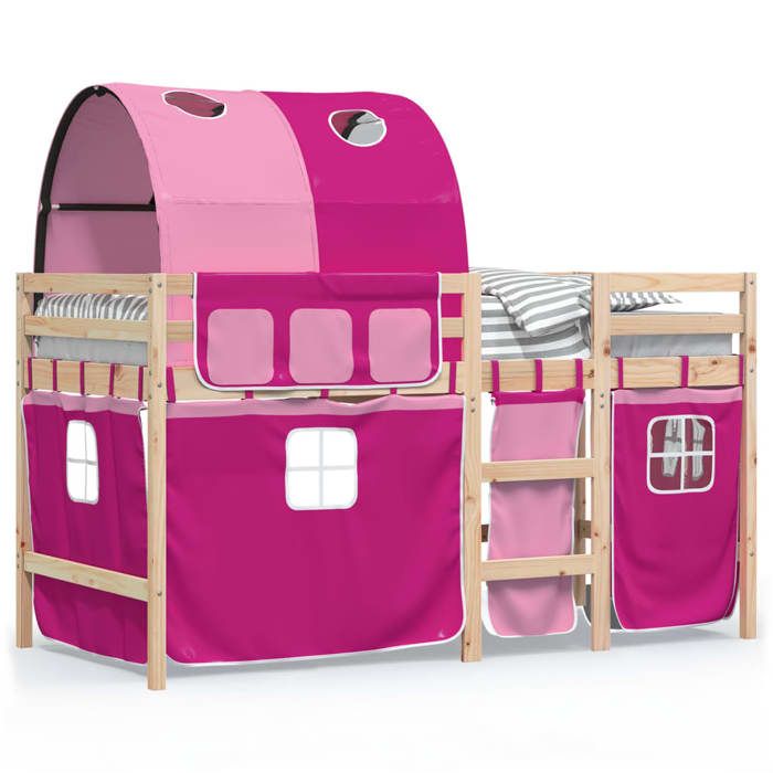 VidaXL Lit Mezzanine Enfants avec Tunnel, Lit Intermédiaire avec Rangement, Meuble de Chambre à Coucher, Moderne, Rose 3283837