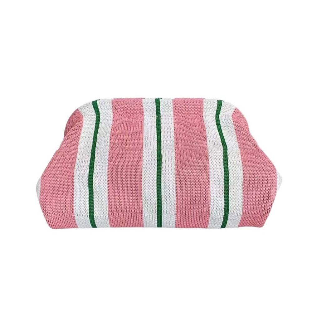 Hasp Closure Striped Bag Soft Texture Cloud Pouch Wrinkled Purse Knit Clutch Fashion Ladies