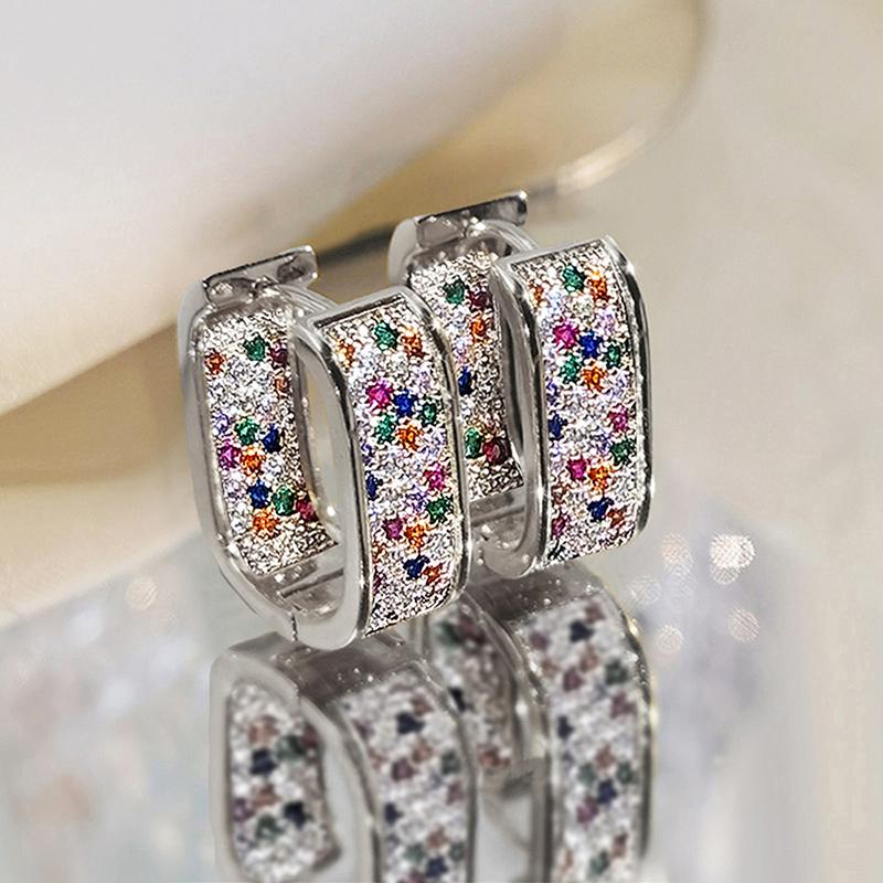 CAOSHI Colorful Cubic Zirconia U Shape Hoop Earrings for Women Brilliant Party Jewelry Elegant Daily Wearable Female Accessories