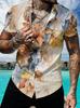 Leaf Print Pattern Men'S Casual Shirt - Short-Sleeved Button Design, Summer Outdoor And Leisure Wear
