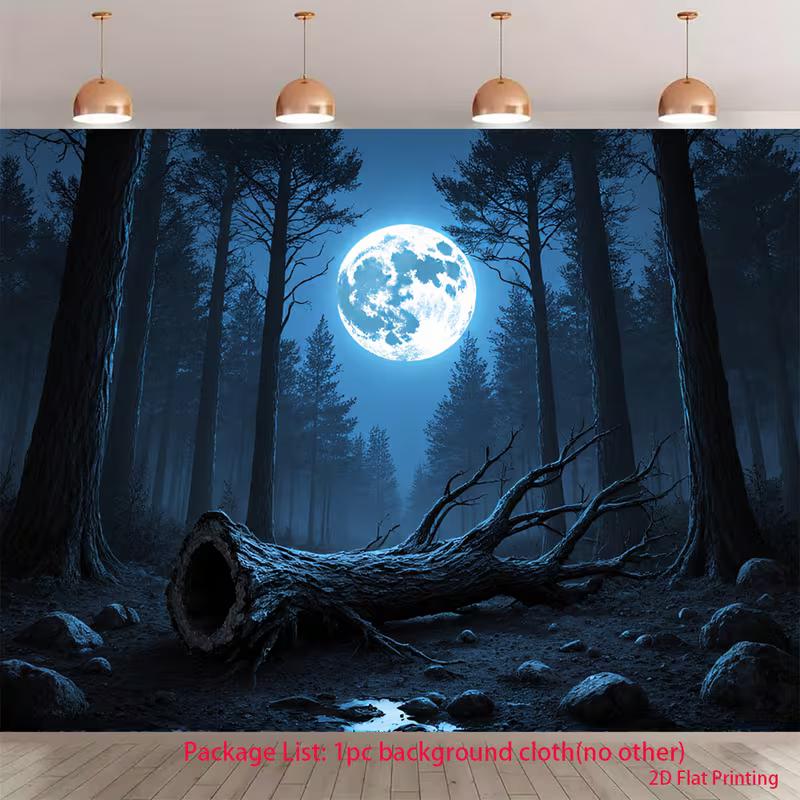 2D Moonlit Forest Background Cloth for Studio & Live Streaming 47.2x31.5inch/120*80cm