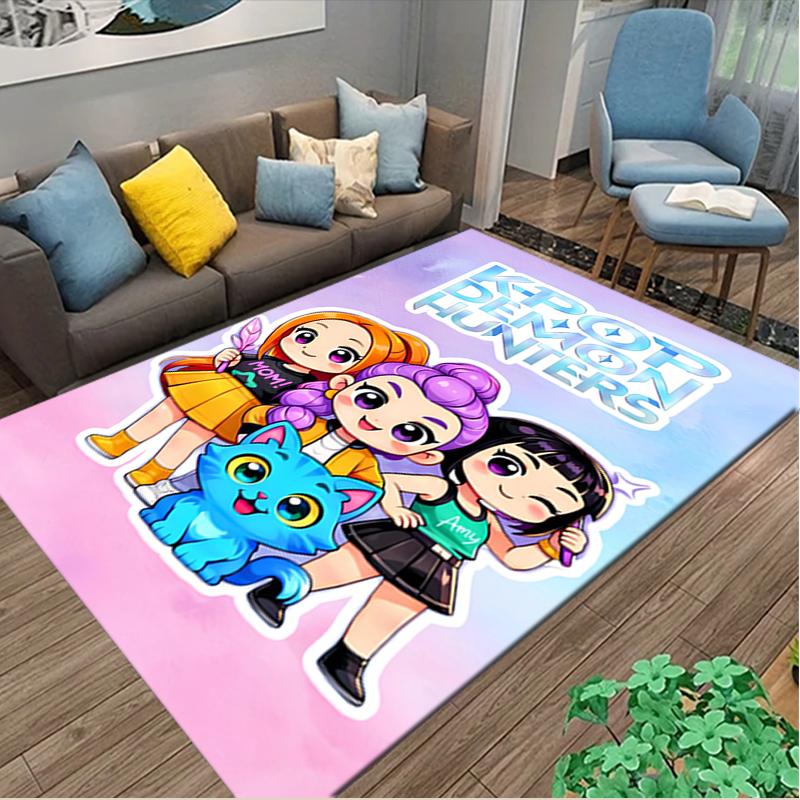 Kpop Dämonenjäger Teppich Ideal für Lesezimmer, Mehrzweck-Bürostuhl Sofa Teppich, Rutschfester Bedruckter Heimteppich