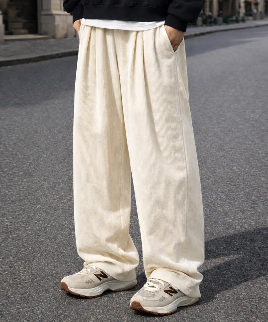 MOZMOZ Colorful Corduroy String Wide Pants Cream