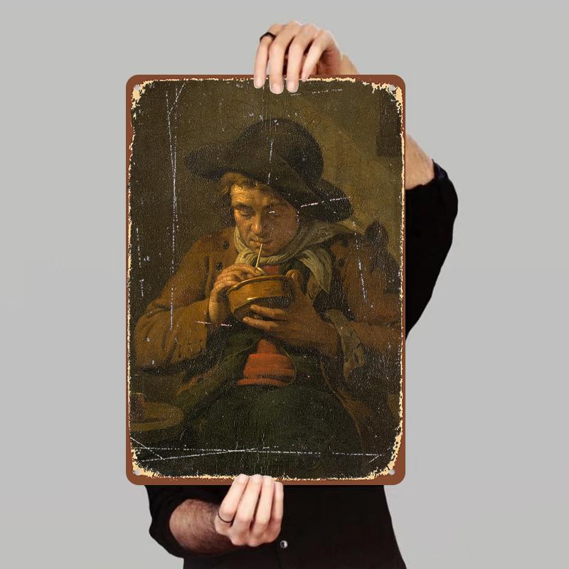 

Vintage Pipe Character Metal Wall Art European Classical Decorative Painting for Living Room Study 7.9x11.8In(20x30cm)