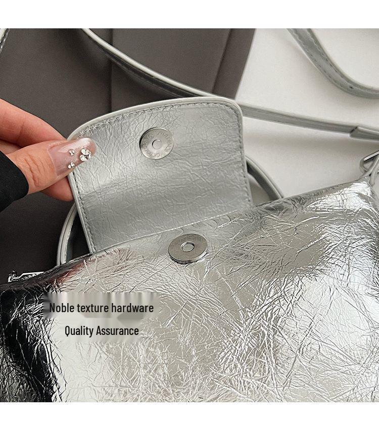Women's 2024 Silver Textured Dumpling Shoulder Bag - Versatile Summer Crossbody Handbag