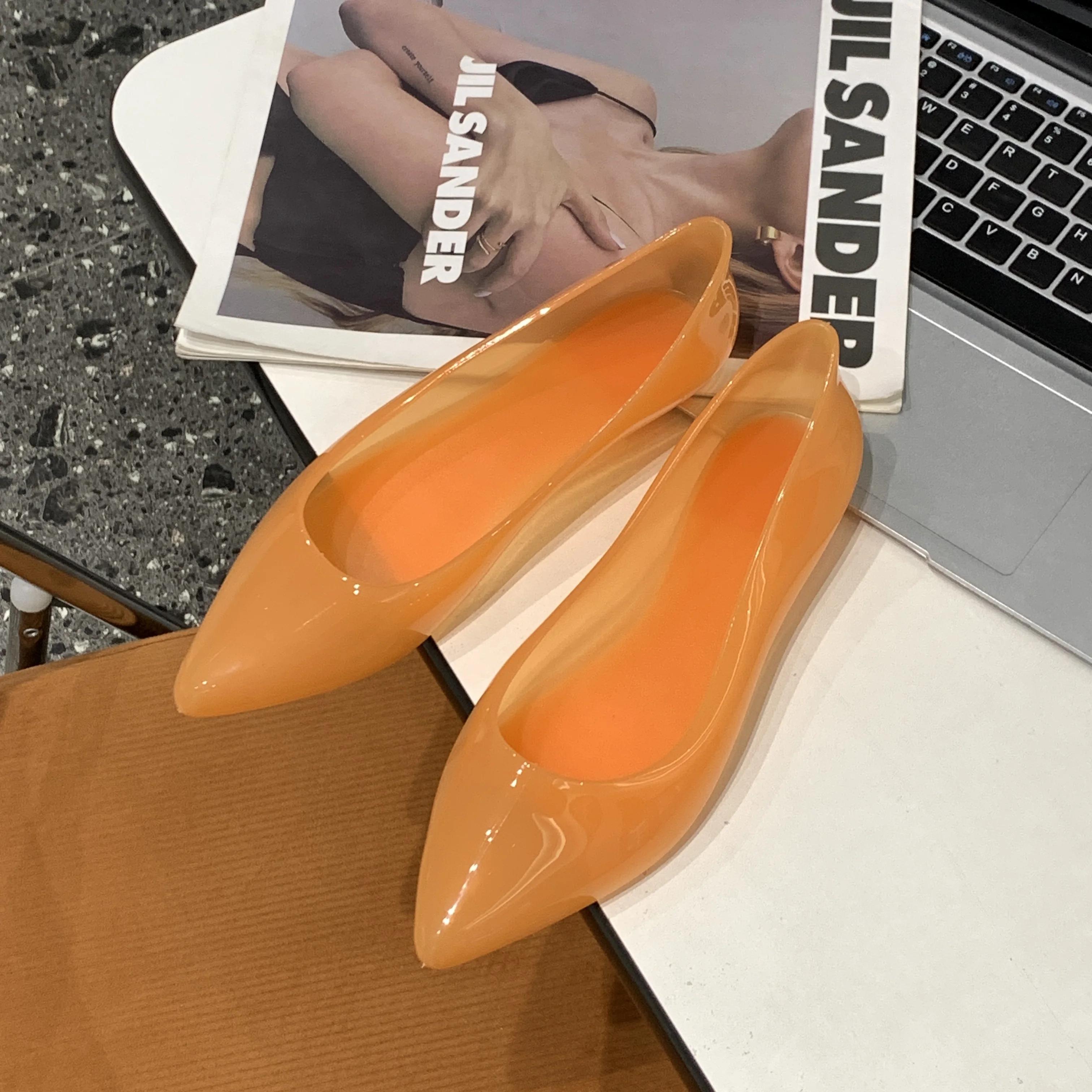 

2015 Women s Summer PVC Pointed Sandals Solid Color Flat Casual Sandals 36-37 оранжевый