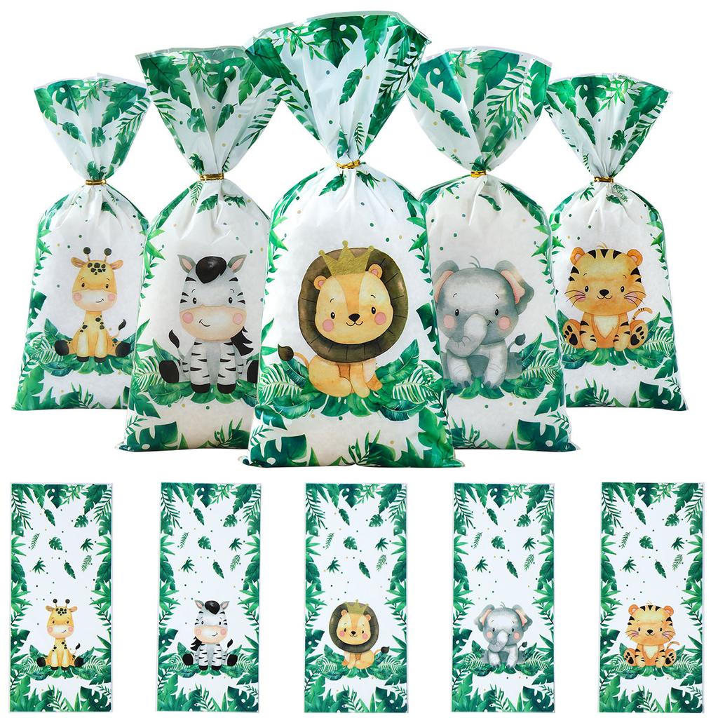 Jungle Animals Party Candy Gift Bags Biscuit Packing Bag Safari Gift Bag for Guest Kids Birthday Supplies Baby Shower
