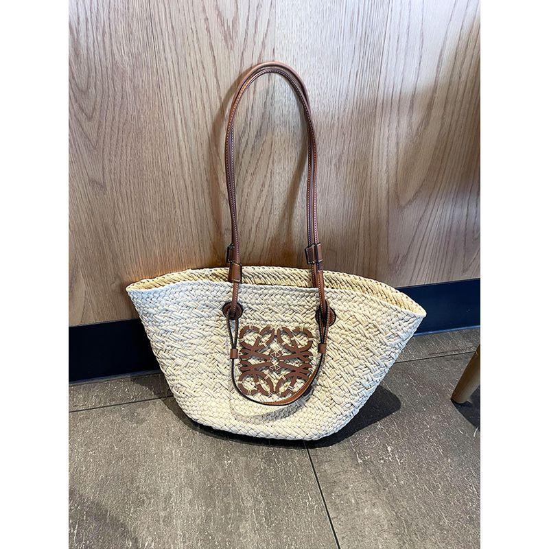 

Женская ретро сумка через плечо, сумка из соломы, сплетенная интернет-знаменитостью Beige with pattern (send inside bag)