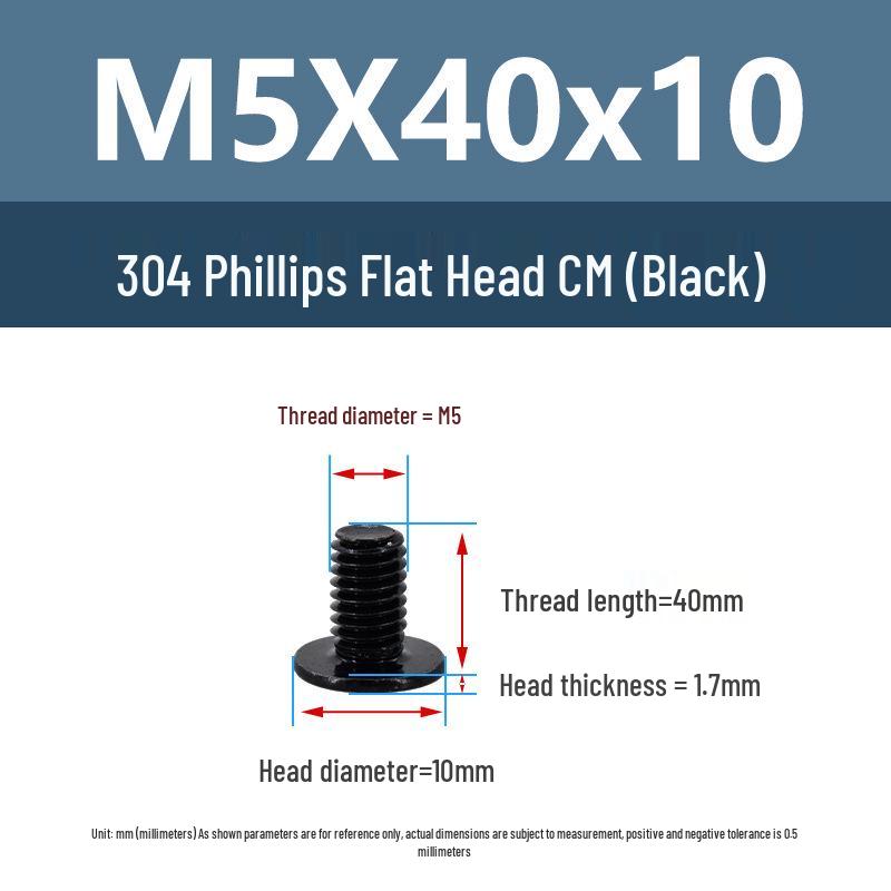 Yigu Black 304 Stainless Steel Flat Head Phillips Machine Screws M2-M6