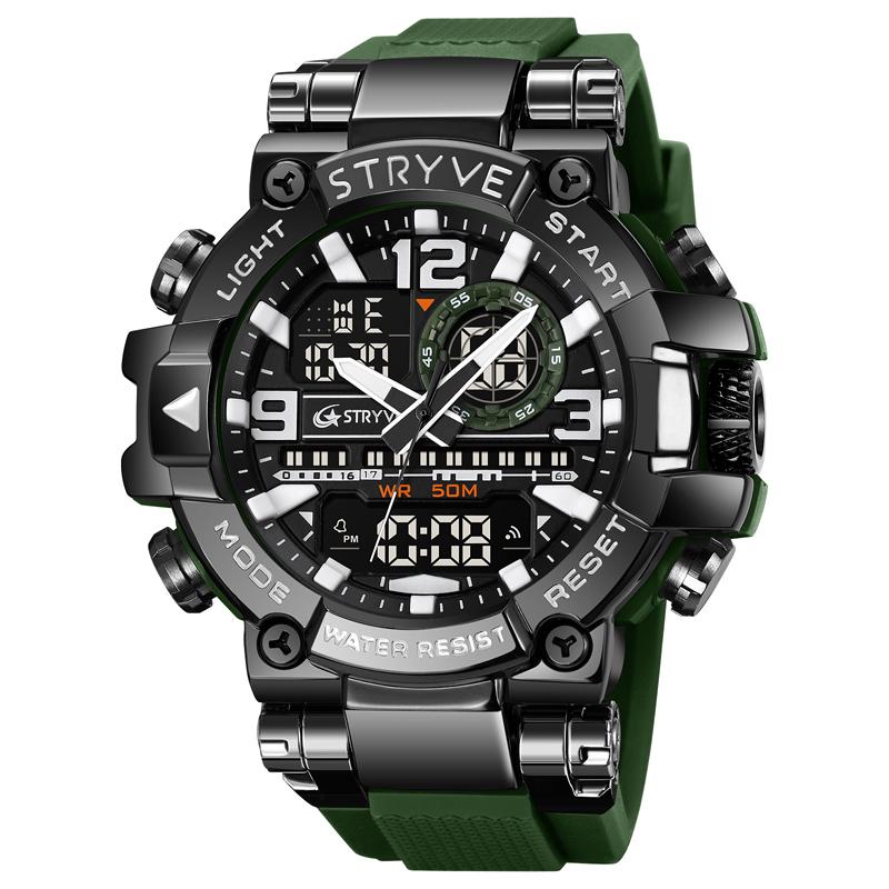 STRYVE Men's Watches 8025 Fashion Watch for Man 5ATM Waterproof Men's Clock High Quality Digital-Analog Movement Silicone Strap