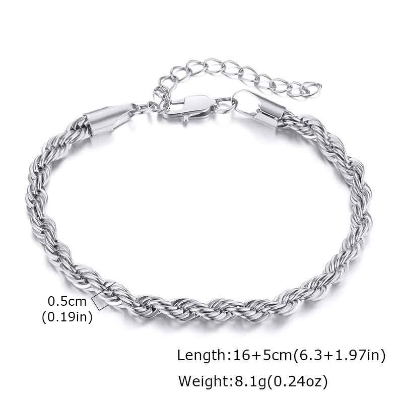 Cool Twisted Rope Bracelets for Women Men Stainless Steel Silver Color Chains Bracelet Fashion Jewelry Accessory
