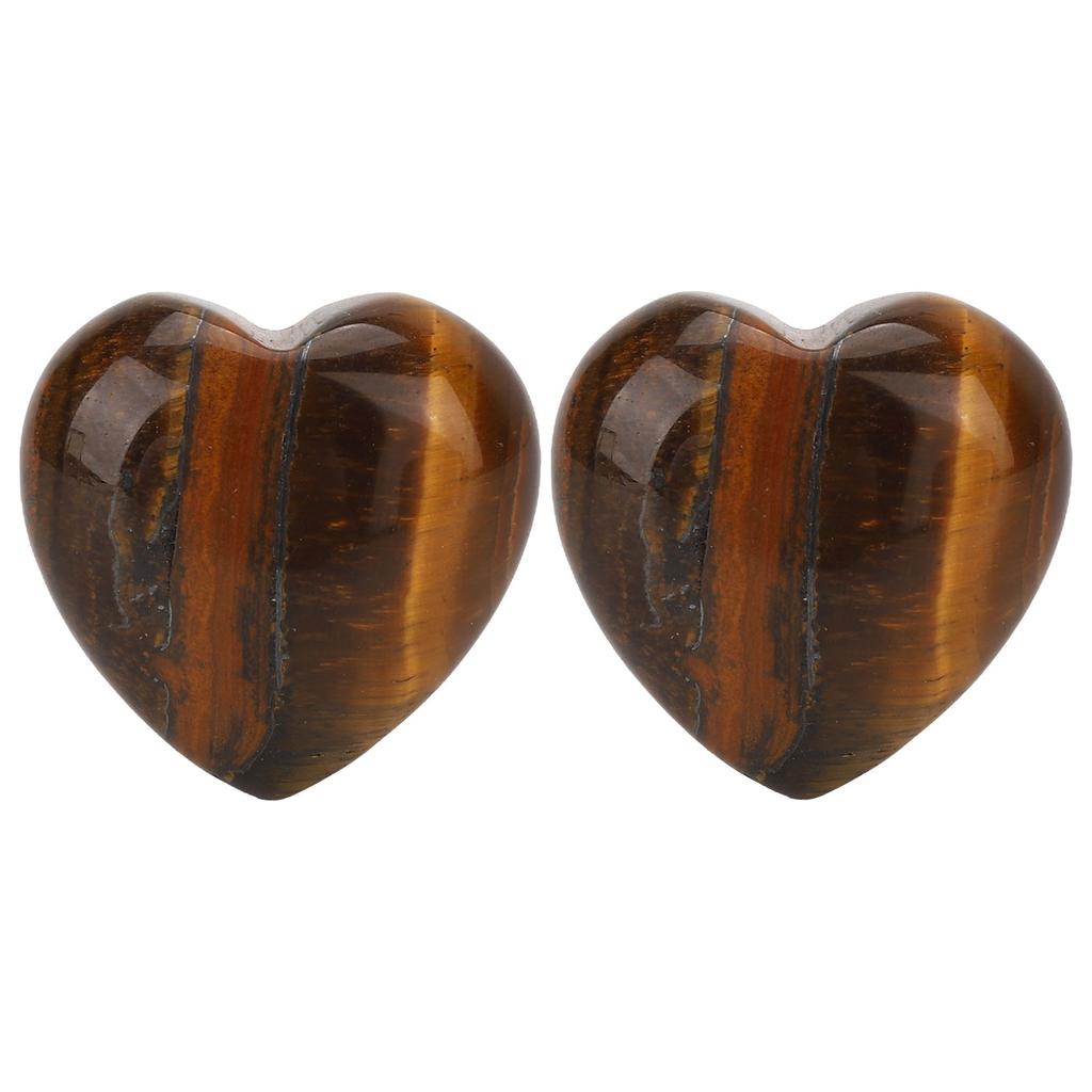 2pcs Tigerite Stone Heart Shape Shiny Gloss Exquisite Smooth Decorative Stone for Rockery Flower Pots Fish Tank 3cm
