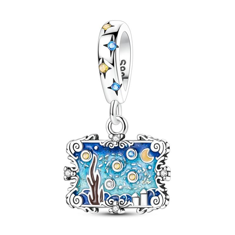 Original 925 Sterling Silver Charms Painter Bead Starry Sky Paint Palette Pendant Fit Original Bracelets For Women DIY Gift