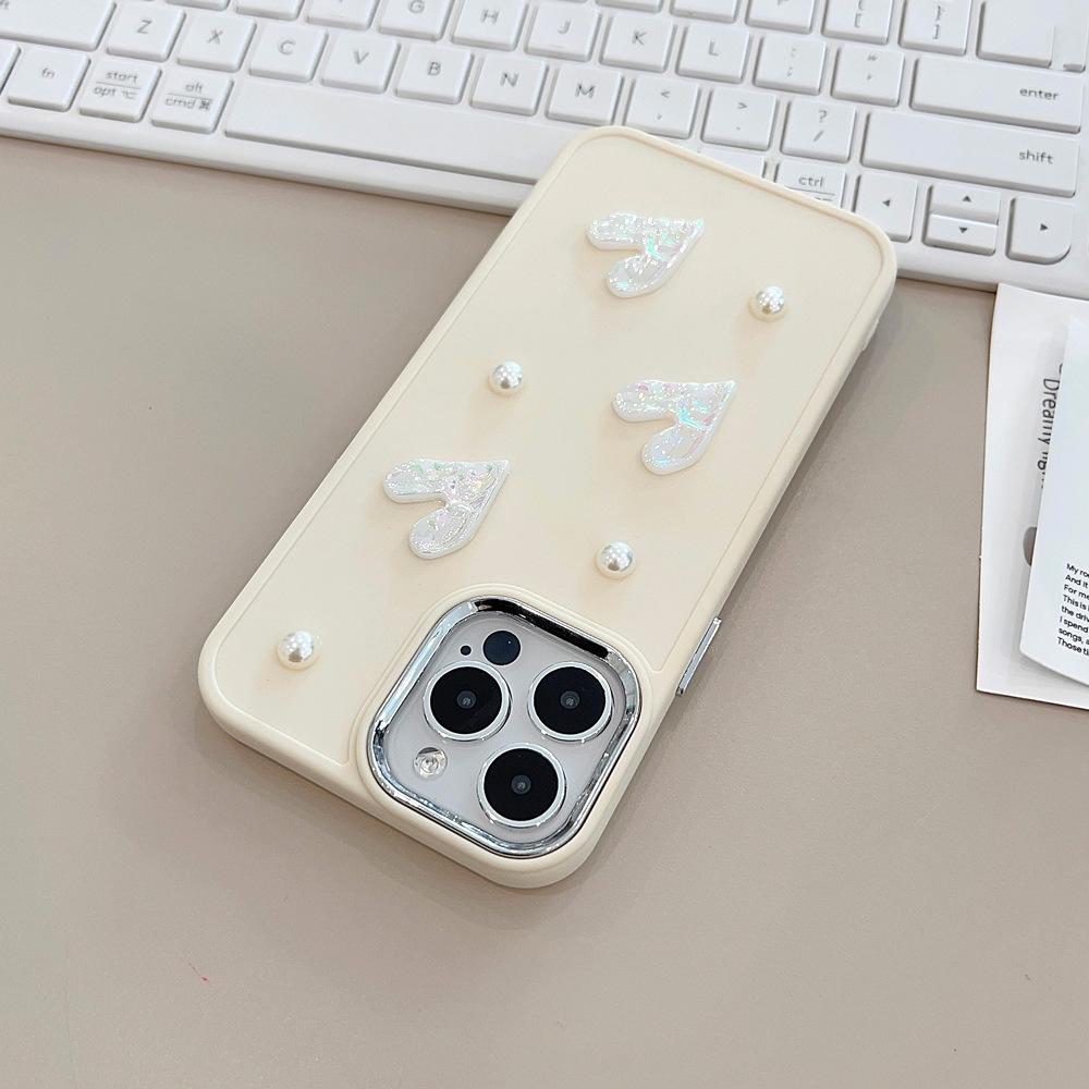 Milk White Pearl Love 14 Apple 17 Mobile Phone Case Iphone 13 Three Dimensional 11 Suitable for 15 Small Fragrance 16promax