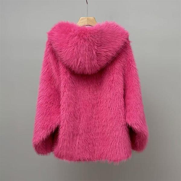 Chaqueta con capucha de piel sintética ecológica inspirada en el zorro para mujer, abrigo cálido y esponjoso premium