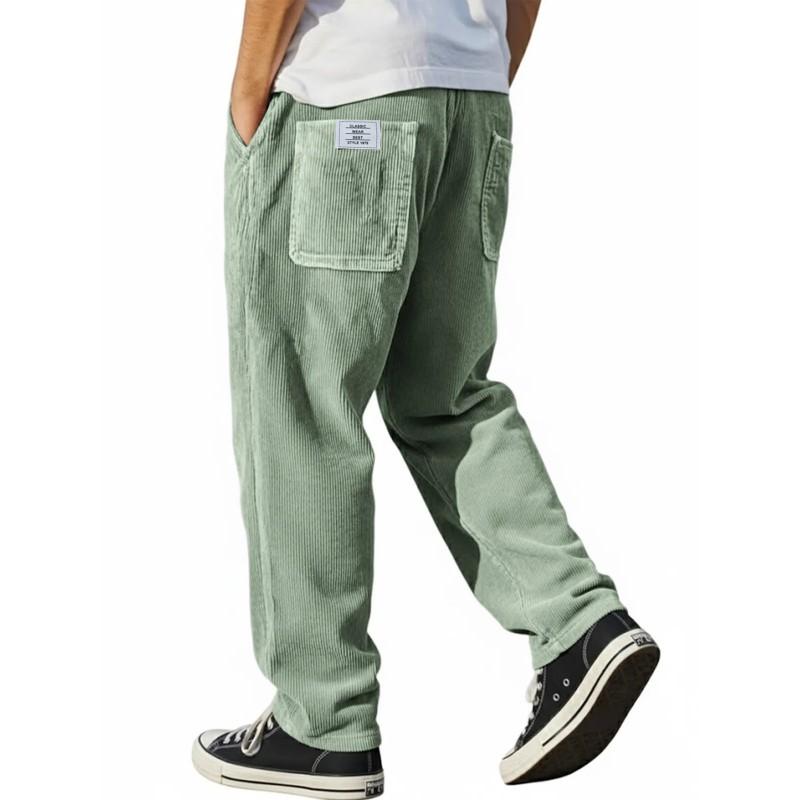 Mens Relaxed Fit Straight Leg Corduroy Pants With Embroidery Detail Casual Trousers 2026