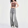 Women's 2025 Spring Gray Low-Rise Wide-Leg Retro Petite Jeans
