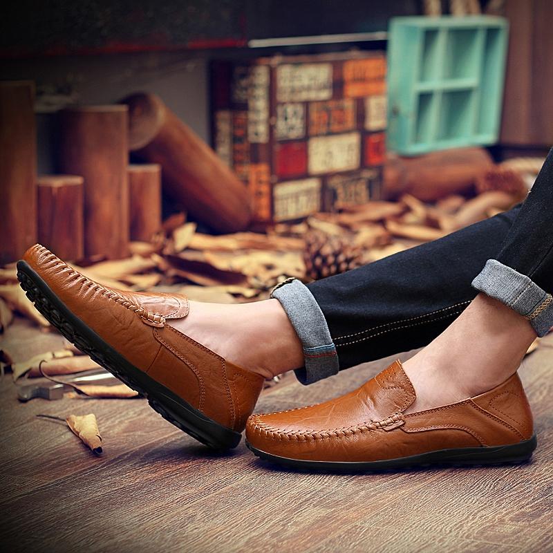 New Men Shoes Comfy Luxury Business Style Genuine Leather Mens Loafers Moccasins Italian Breathable Slip on Male Boat Shoes Plus