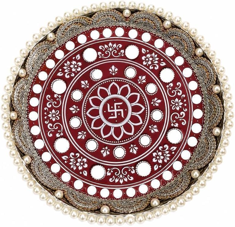 Handcrafted Mirror Work Pooja Thali – Decorative Aarti Plate for Diwali, Karwa Chauth, Navratri