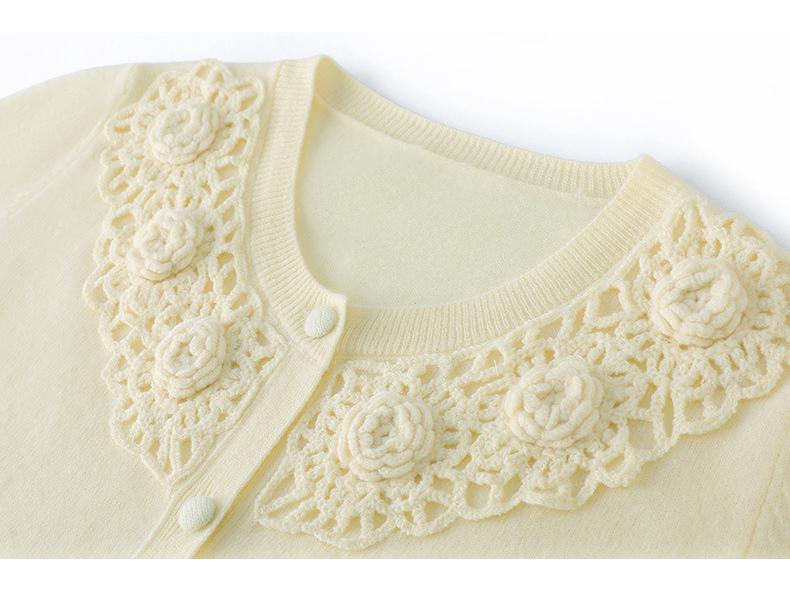 Women's Short Wool Embroidered Cardigan Sweater - 2025 Autumn Collection