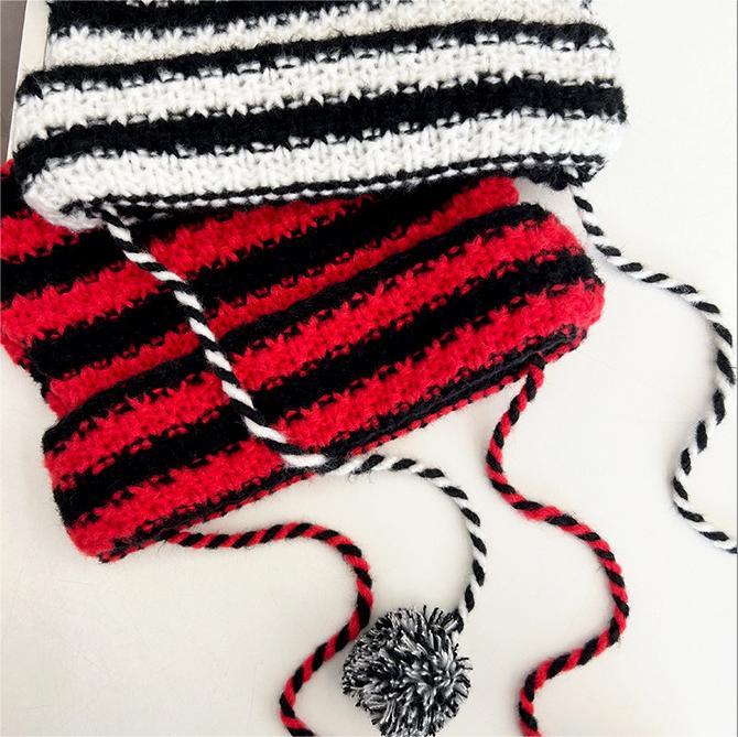 Japanese Streetwear Harajuku Beanie Hat Little Devil Striped Knitted Hat ForWomen Girls Autumn Winter Cute Cat Ears Cap