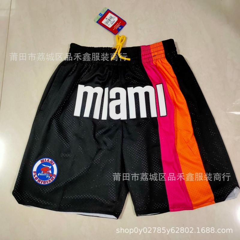 Miami Heat Basketball Shorts Men City White Black Rainbow Print Performance Sportswear Cotton Athletic Pants