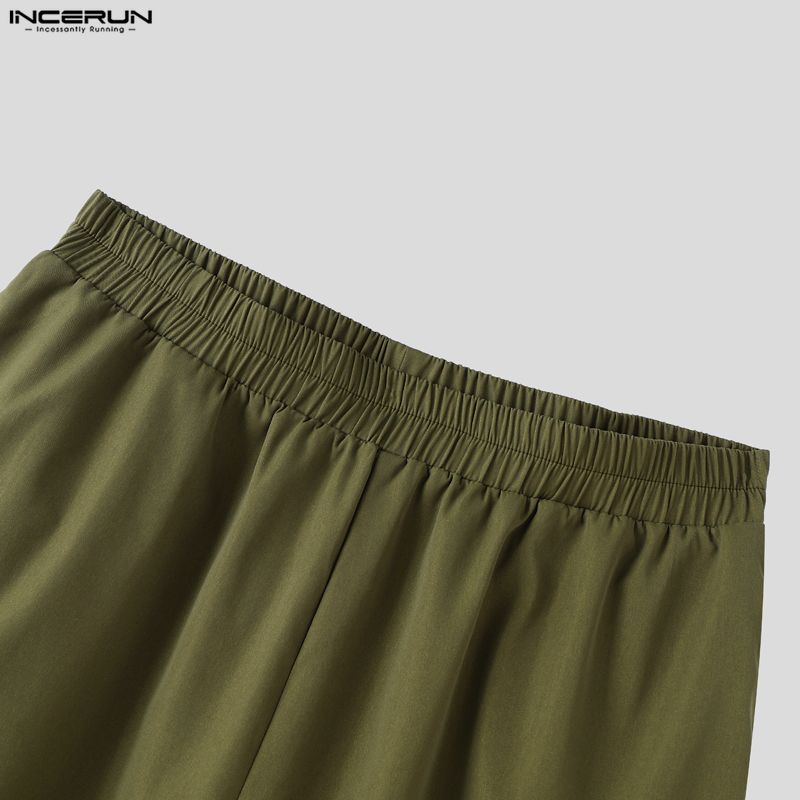 INCERUN Two Pieces Outfits Men Long Sleeve Side Cross Shirt and Long Harem Pants Sets