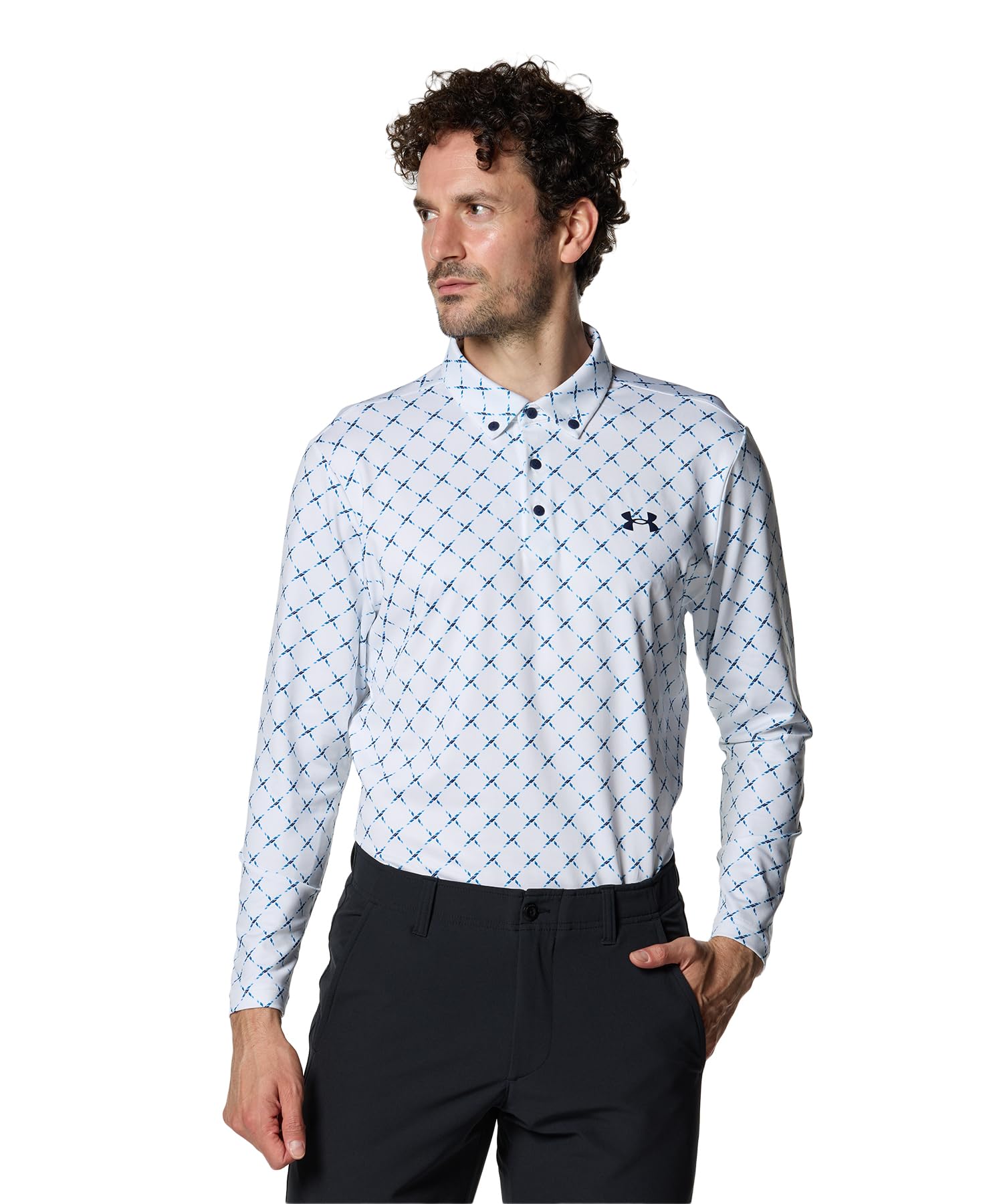 

UA PLayoff Long Sleeve Polo White Midnight Navy MD [Under Armour]
