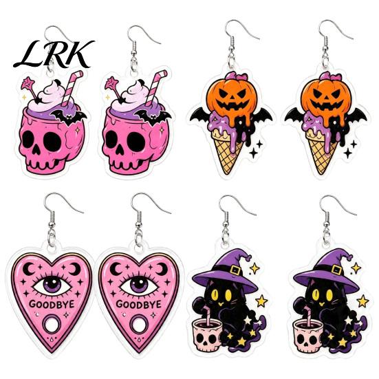 Dark Style Halloween Accessories 1 Pair 2D Acrylic Earrings for Women, Spooky Pumpkin Skull Graphic Black Cat Dangle Drop Earrings, Holiday