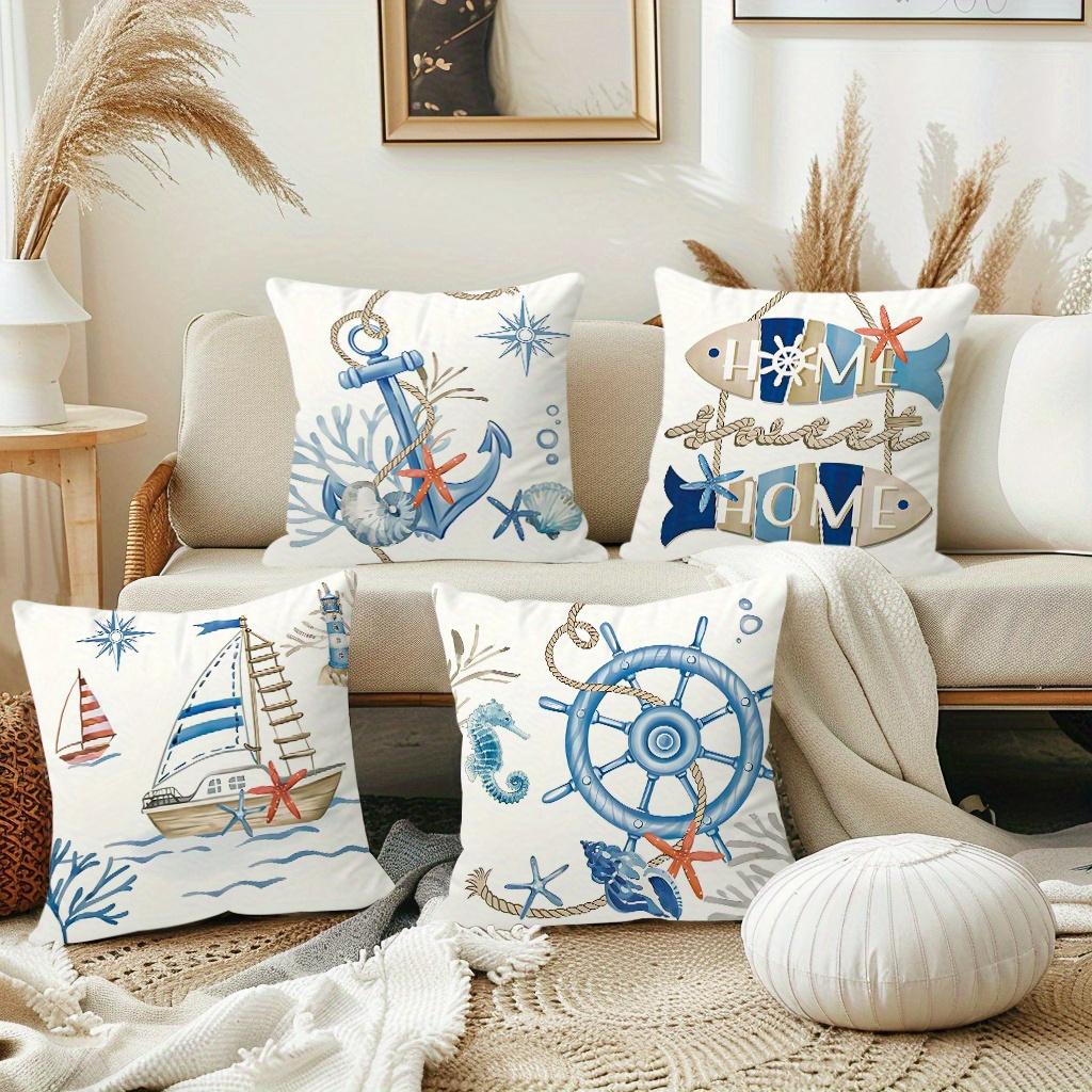 1/4pcs Coastal Nautical Throw Pillow Covers Navy Blue Ocean Themed Cushion Cases for Home Decor Cushion Cover