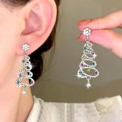 Europäische & Amerikanische Farbige Diamant Weihnachtsbaum Ohrringe - Elegantes Winterurlaubsgeschenk