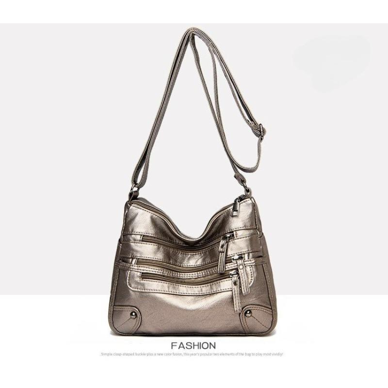 Shoulder bag women's foreign trade new fashion versatile double-layer messenger bag Korean version large-capacity washed leather small bag