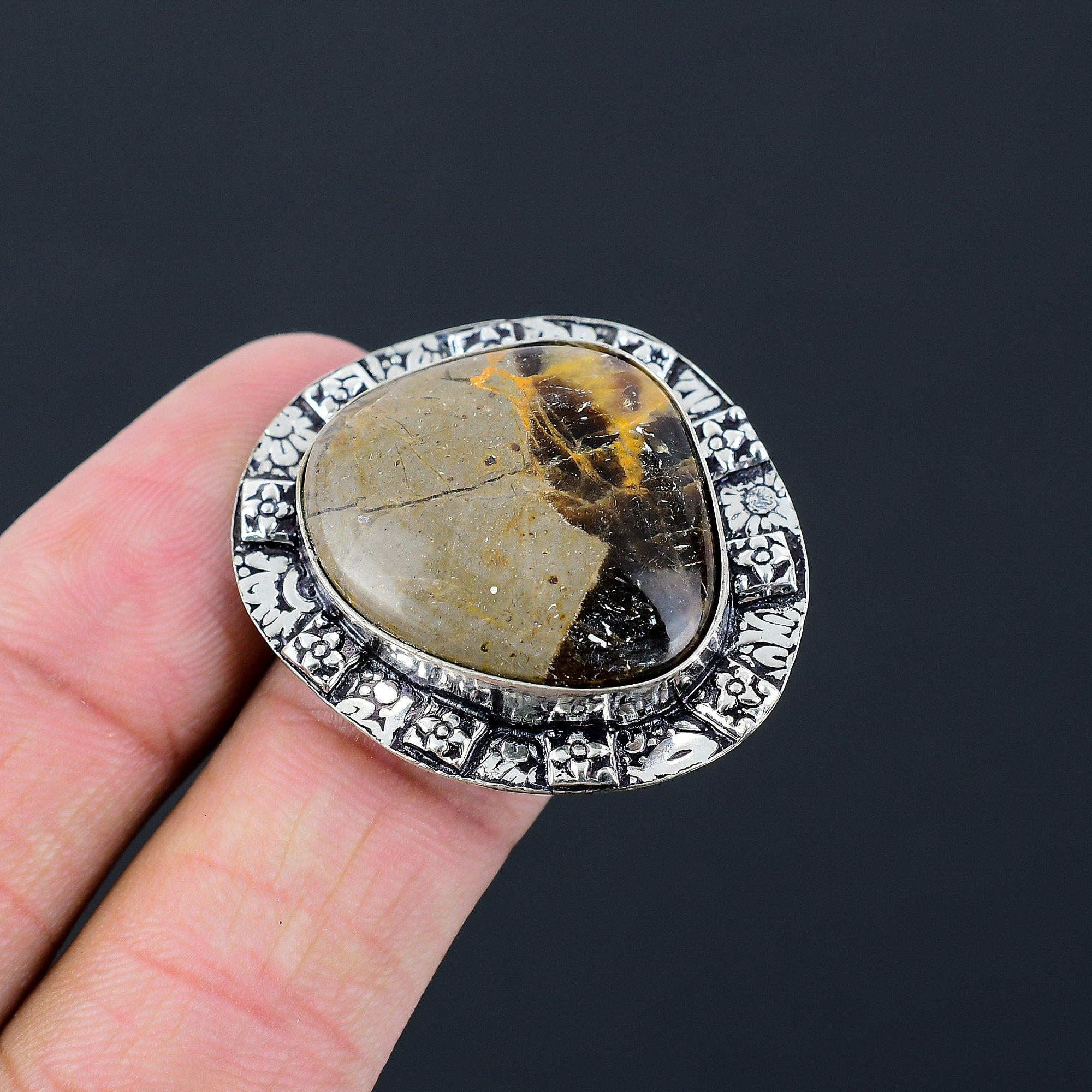 Daughters Day Sale Septarian Gemstone 925 Sterling Silver Statement Ring Jewelry 9