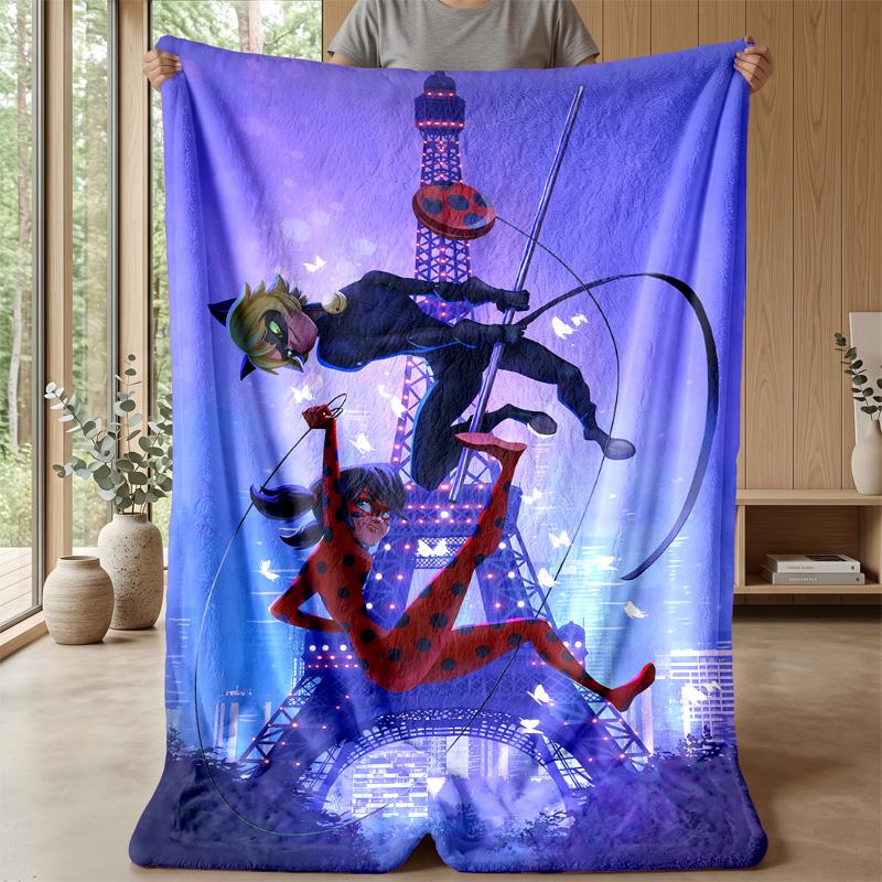 Miraculous Ladybug Cozy Flannel Blanket, Comfortable Warm Throw Blanket for Bedroom Sofa Home Use