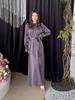 2023 Autumn Solid Color Satin Long-Sleeve Loose Dress with Belt for Women