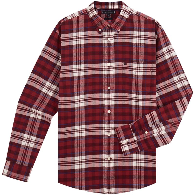 Tommy Hilfiger Baumwolle Gebürstet Kariert Freizeit Langarmhemd Herren Hemden MW0MW41345 M gray