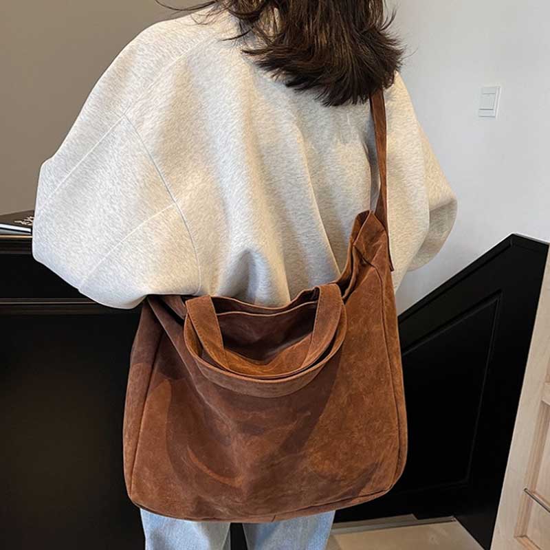 Large Capacity Velvet Tote Bag Zipper Solid Color Popular Fashion Handbag Soft Simple Commuting Shoulder Bag