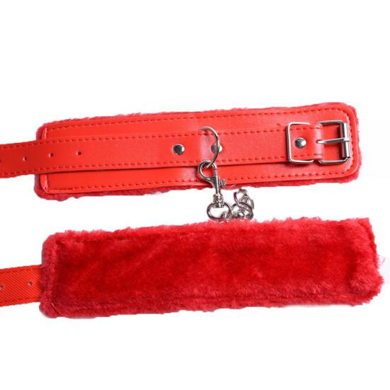 Couple Bondage Faux Leather Plush Cuffs Chain Adult Sex Game Restraint Handcuffs