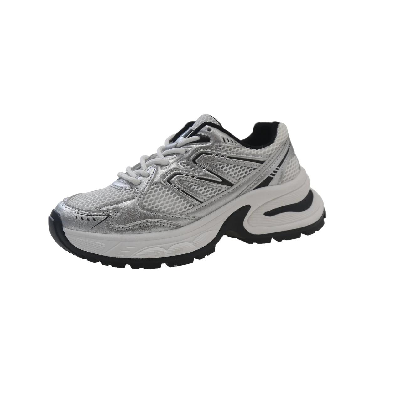 

fashion 2024 New Hot Selling Color Matching Fashion Casual Vulcanized Shoes Mesh Lace Up Breathable Low Top Women s Sports Shoes 40 серебряный