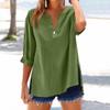 Women's Fashion Loose Standing Collar Button Split Cotton Linen Seven Sleeve T-Shirt Top