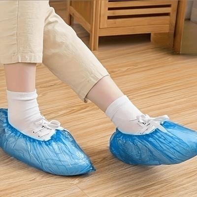100 Einweg-Überschuhe aus Kunststoff sind langlebig, wasserdicht und rutschfest, geeignet für Reinigung, Reisen und Hotelschutz