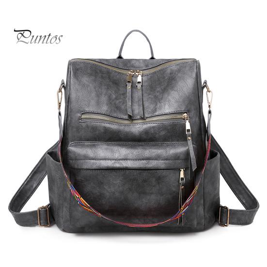 

Рюкзак из искусственной кожи с ручным ремешком, водонепроницаемый, гладкая поверхность, винтажный, большой емкости, однотонный, регулируемые ремни, несколько карманов, для путешествий и работы серый