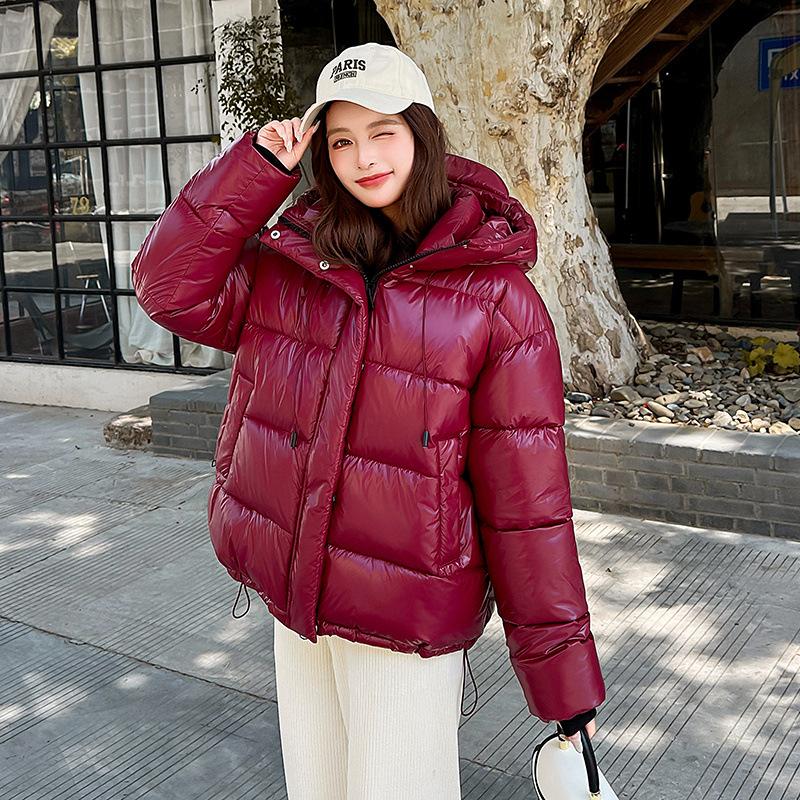 Fluffy jacket new winter short women's hooded cotton clothes glossy leave-in bread clothes thickened